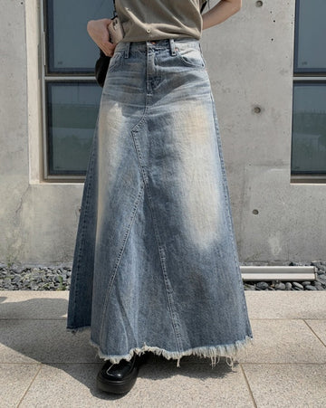 Haul Damage Washing Denim Long Skirt